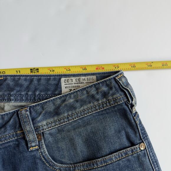 Vintage Diesel Zathan Jeans 0888A 33x32 Wide Bootcut Leg Aged Blue Only The Brav - Picture 11 of 12